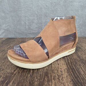 Eileen Fisher Sport Nubuck Criss Cross Wedge Flatform Sandal 6.5 Camel Brown Tan